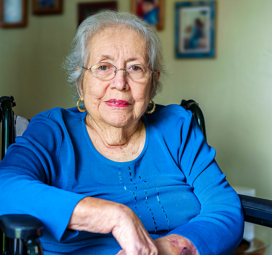 elderly woman sitting in a wheelchair