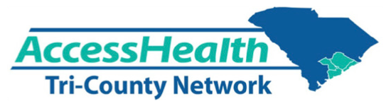 Access Health Tri-County Network logo with the state of SC in navy and teal colors