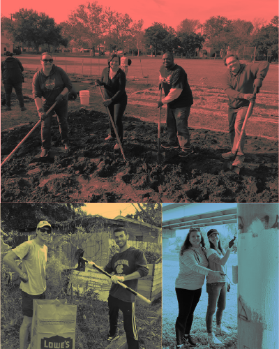 Multicolor Image of Volunteers working outside