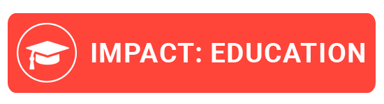 Impact: Education Logo in red with a circle surrounding a graduation cap
