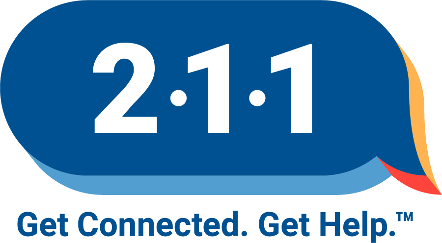 211 Logo in a navy blue text message bubble, underneath says get connected, get help