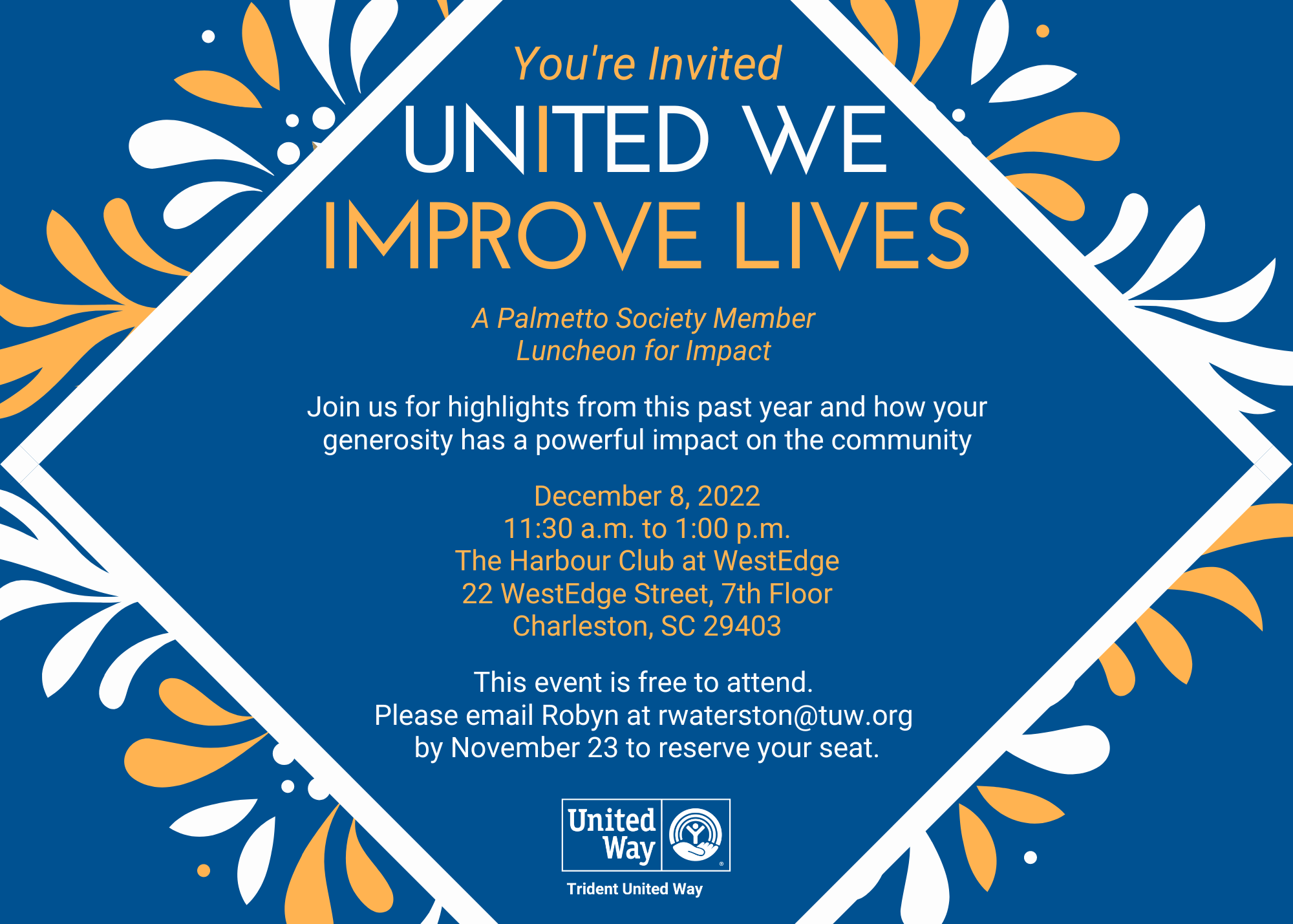 Graphic from invitation to United We Improve Lives Palmetto Soceity Luncheon held on December 8, 2022