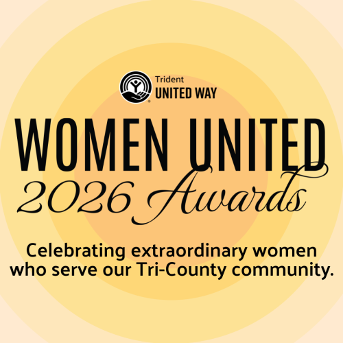 Graphic has a gradient yellow background, reads Trident United Way Women United 2026 Awards Celebrating extraordinary women who serve our Tri-County community.