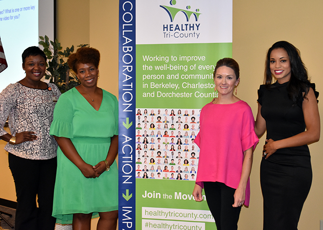 Trident United Way Director of Health Kellye McKenzie, MUSC’s Dr. Ebony Jade Hilton Buchholz, and Women’s Rights Empowerment Network’s Brandi Ellison