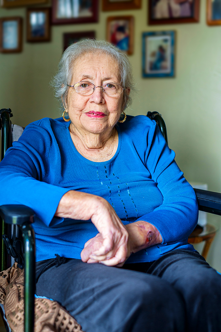 Elderly woman sitting in a wheelchair