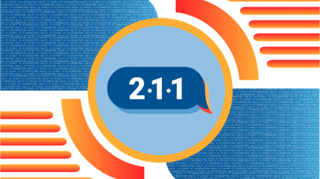 211 logo (a blue text message with 211 inside and the surrounded by orange and blue designs)