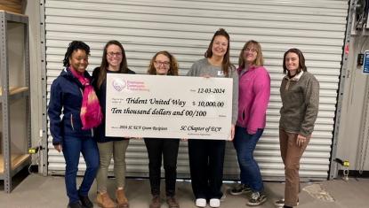 Names for photo (from left to right): Kendra Logan, ECF of Boeing Laura Fogle, TUW Kimberly Schocker, TUW Naomi Zeiset, TUW Laura Brautigam, ECF of Boeing Cory Demarco, ECF of Boeing